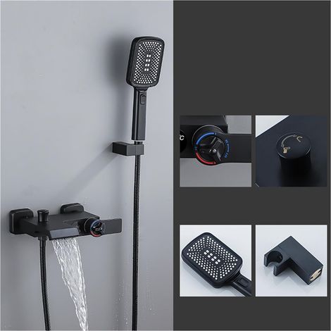 Ensemble de douche mitigeur thermostatique intelli Ensemble de douche numérique de salle de bain , mitigeur de baignoire cascade robinet de douche gris pistolet chaud et froid , robinet de douche à te (1/5)