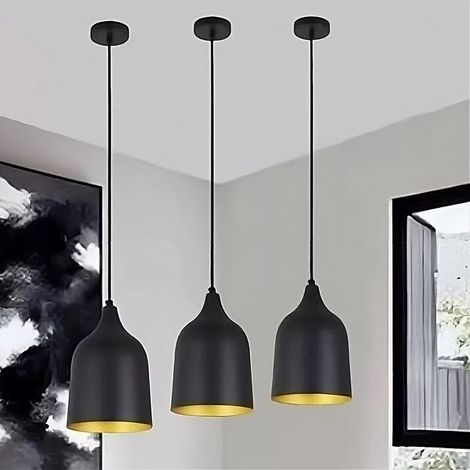 TRADE SHOP - Lampadario A Sospensione E27 Ferro Paralume Moderno Contemporaneo Campana Nero Oro 33290 -