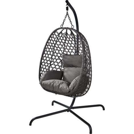 PROGARDEN silla colgante ratan gris oscuro , Silla colgante de ratán en color gris oscuro, ideal para crear un espacio de relax en jardines, terrazas, balcones o interiores. Su dis