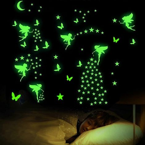 Décoration de plafond étoilée phosphorescente, 6 feuilles d'autocollants muraux lumineux à motif d'étoiles fluorescentes, autocollants phosphorescents pour chambre d'enfant, mur et plafond (1/5)