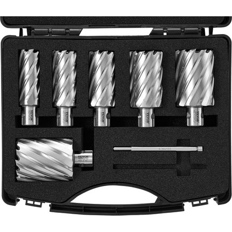 VEVOR Juego de Brocas de Núcleo 6 Piezas Cortador Anular Accesorios Universales Diámetro 25-50,8 mm Profundidad de Perforación 2"/50,8 mm HSS Accesorios de Taladro Magnetico de Acero Alta Velocidad