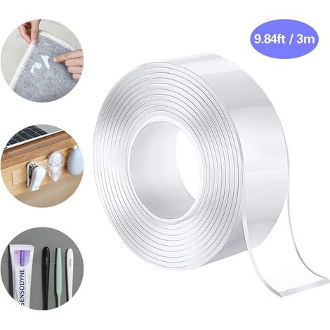 Ruban Adhesif Double Face 3M Nano Tape, Transparent Sans Trace Bande de Tapis Extra Fort, Haute Temperature Etanche Rubans adhésifs ni Clous ni Vis- (1/5)
