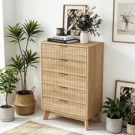 Kommode Schlafzimmer 5 Schubladen skandinavisch - Moderne Aufbewahrungskommode - Kommode Eingangsbereich Wohnzimmer Holz (1/5)