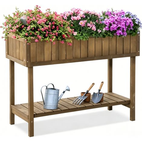 Jardinera elevada de madera de abeto marrón 110 x 56 x 76 cm (1/5)