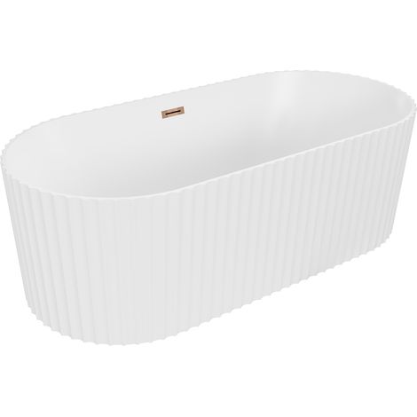 Mexen Paola bañera exenta acanalada 170 x 80 cm, blanco mate, rebosadero oro rosa - 52721708001-60 (1/3)