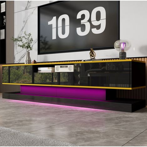 Mueble TV negro con tres cajones y LED efecto brillo OKMYHOME (1/5)