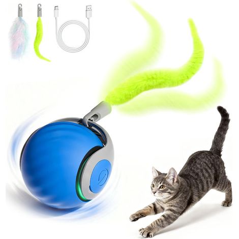 Balle interactive pour chat - Jouet automatique avec plume et lumière LED, rechargeable USB, idéal pour stimuler l'instinct de chasse (1/5)