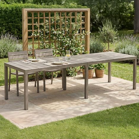 Dmora - Tavolo da esterno Campana, Base per picnic, Piano da pranzo da giardino multiposizione, Banco outdoor multiuso, Made in Italy, 292x86 h74 cm, Tortora (1/5)