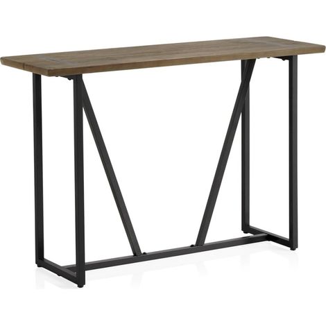 Console métal et bois naturel design industriel élégant - Bois naturel et métal noir mat