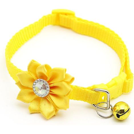 Collier ajustable pour chat avec fleur jaune et clochette - Boucle facile (1/3)