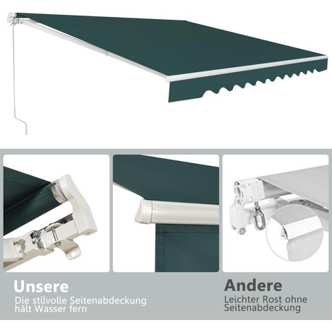 Protection solaire réglable, store banne manuel 4 x 2,5 m avec manivelle, angle 40°-100°, pour porte ou fenêtre (1/5)