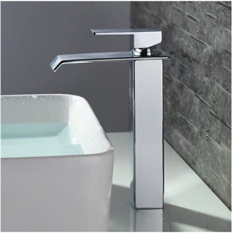 Robinet Salle de Bain Cascade Mitigeur de Lavabo Bec Haut Robinetterie pour Vasque Chromé Design Moderne- (1/4)