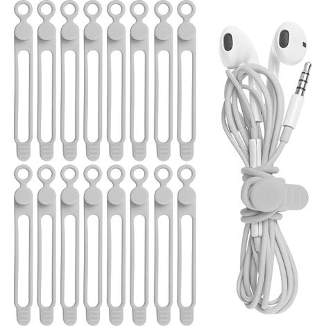 Packung mit 16 Silikon-Kabelbindern für Kopfhörer, Handy-Ladegerät, Computer, wiederverwendbare Kabelbinder für Zuhause und Büro (1/4)