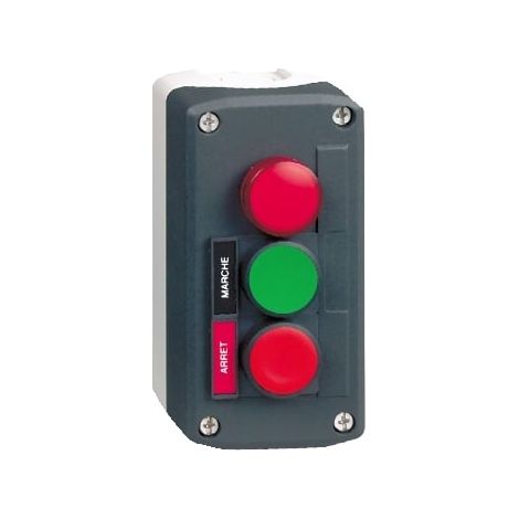 Cassetta di comando 3 pulsanti O22 verde/rosso/spia rosso 230V - XALD361M