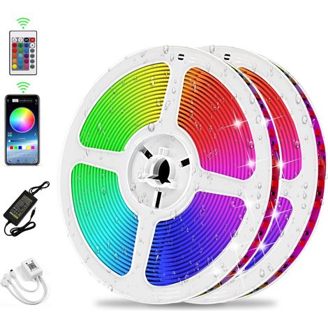 Ruban LED, 10M RGB IP65 Étanche Bande LED Lumineuse avec Contrôleur Bluetooth et APP, Synchroniser avec Rythme de Musique Multicolore Bande LED Lumineuse pour Intérieure et Extérieure Décor (1/5)