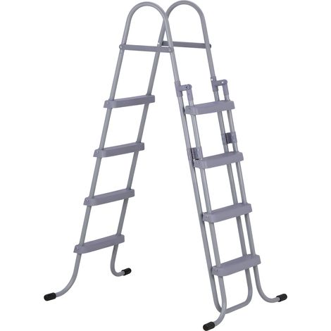 Mophorn Escalera de 4 peldaños para piscina desmontable, capacidad de 136 kg, fabricada en acero al carbono con pasamanos ergonómicos, ideal para piscinas elevadas de hasta 132,1 cm (1/5)