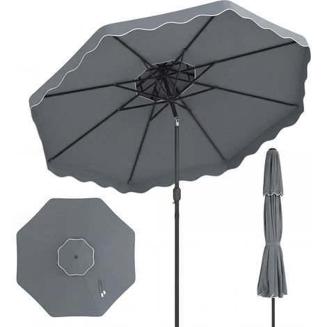 COSTWAY Ombrellone 300 Cm Reclinabile Giardino Spiaggia Antivento Balcone Piscina Terrazzo Esterno Resistente Vento Robusto Elegante Frange Manovella Facile M (1/5)