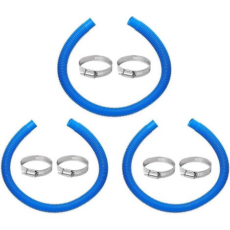 Tuyau à 2 bornes pour nettoyeur de fond de piscine, tuyau bleu de 32 mm avec colliers de serrage, compatible avec la pompe de filtration In-tex 607 637 de Poweka (3 jeux) (1/5)