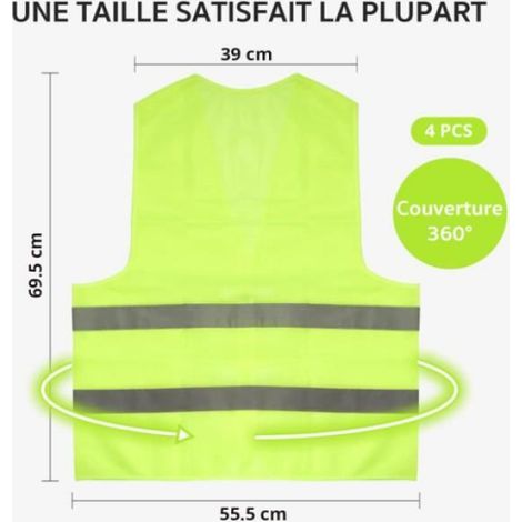 Gilet De Sécurité - Jaune Haute Visibilité - Bandes Réfléchissantes - Universel Pour Adulte - 4 Pièces (1/4)