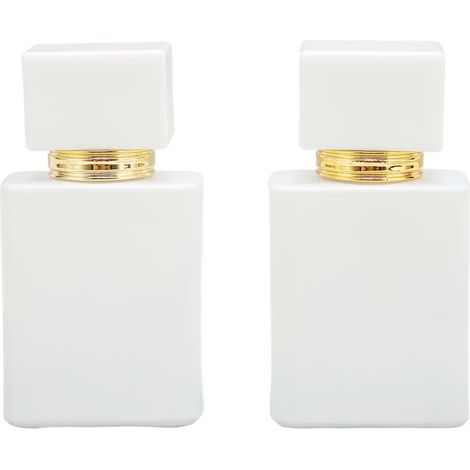 2 flacons atomiseurs en verre blanc 30ml, bouchon doré, vide rechargeable grand capacité pour parfum (1/5)