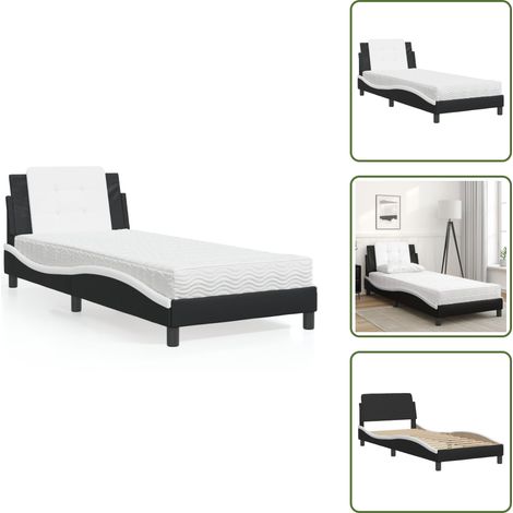 Cuscino testiera - vidaXL Giroletto senza Materasso Zadar Nero e Bianco 90x200 cm in Similpelle - Letto in similpelle