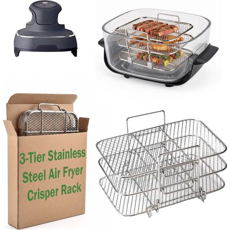 Grille étagère 3 niveaux pour friteuse à air à bol en verre FN101, inox, étages empilables (1/5)