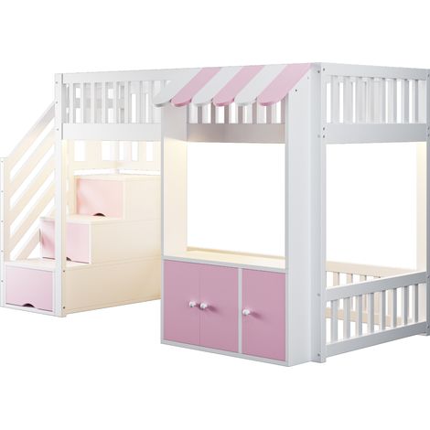 GagaLit mezzanine enfant 90x200 cm rose LED rangement (1/5)