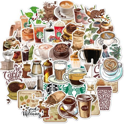 Aufkleber mit Kaffeemotiven, 150 Stück, mehrfarbig