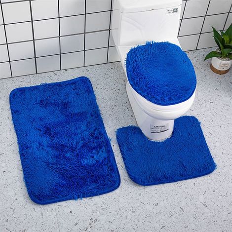 Tapis De Salle De Bain 3 Pièces - Tapis Baignoire 80x50 Cm - Profil En U 50x40 Cm - Couvre-WC 40x37 Cm - Anti-Dérapant PVC - Polyester - Noir (1/5)
