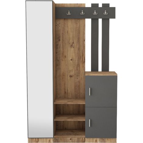 Mobile d'ingresso design legno e grigio con specchio ANKA