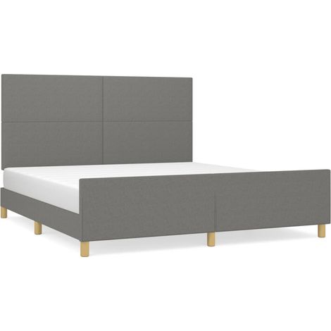Lit adulte pour 2 personnes avec tête de lit, Structure de lit, Assemblage Facile, Gris foncé 160 x 200 cm Tissu OIB5755E (1/5)