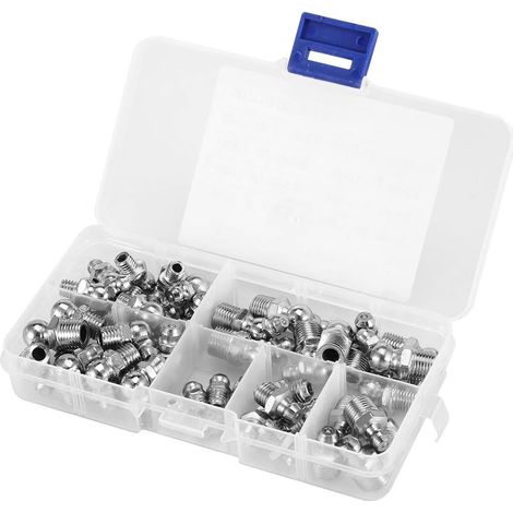Mamelon graisseur, kits d'assortiment de raccords graisseurs Zerk en laiton métallique durable, ensemble de raccords graisseurs de rechange en métal portable, M6/M8/M10 45 pièces (1/5)