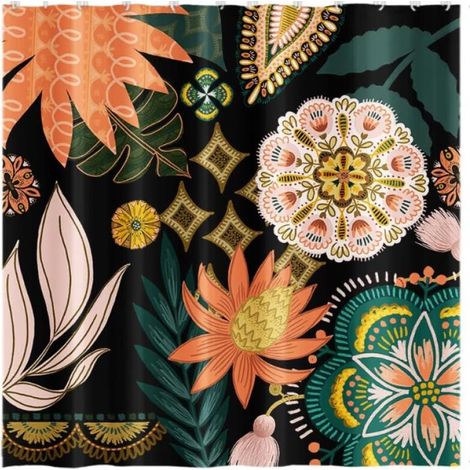 Rideau Douche Anti Moisissure, 180x180cm Tissu Lavable Boheme Fleuri Rose Rideaux de Baignoire Abstrait Tropical Feuilles Vert Imperméable Rideaux Salle de Bain avec 12 Crochets, couleur (1/5)