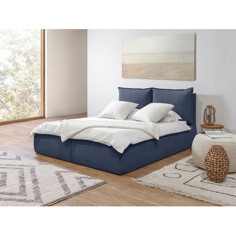 BOBOCHIC - Lit coffre GARANCE avec tête de lit effet oreiller 140x190 Bleu (1/5)