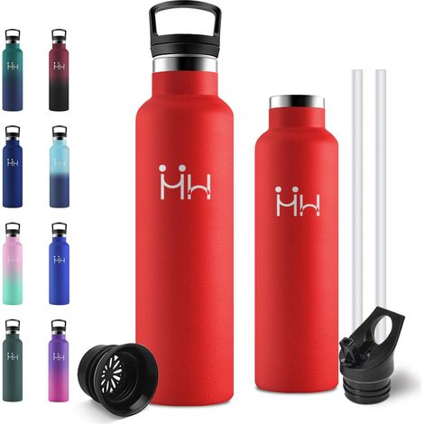 Gourde Isotherme 750ml, Gourde Inox avec Paille, Bouteille Isotherme en Acier Inoxydable, Bouteille d'eau sans BPA, Gourde Reutilisable pour l'École, Bureau, Extérieur, Camping, Yoga, Alpinisme (1/5)