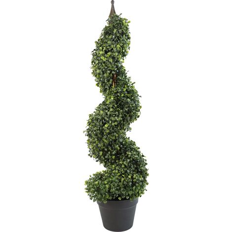 90cm (3ft) Tall Artificial Boxwood Tower Tree Topiary Spiral Metal Top (1/5)