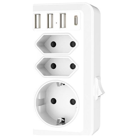 BUNTHAUS Prise USB, Prise Multiple 7 en 1 avec 3 USB et 1 Port Type-C, Adaptateur de Prise multiprises 3 Voies avec Chargeur USB (2 Prises Euro et 1 Schuko) pour téléphone, Ordinateur. (1/5)