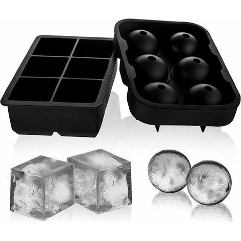Moule en silicone Combo - Ensemble de 2 machines à boules de crème glacée sphériques avec couvercles et grands moules carrés, réutilisables et sans BPA (1/5)