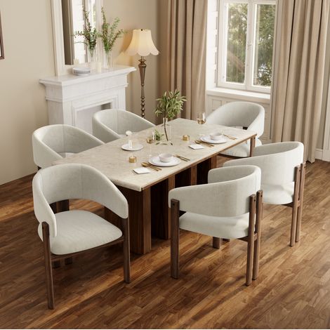 2 sillas de comedor 73,2×69×42,5 cm en efecto nogal con tejido beige y reposabrazos (1/5)