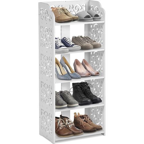 Étagère à Chaussures 5 Niveaux, Blanc Armoire à Chaussures étroite Étagère d'angle sculptée Étagère Simple pour Chambre à Coucher Salon Salle de Bain véranda entrée 40 x 23 x 90 cm (1/5)