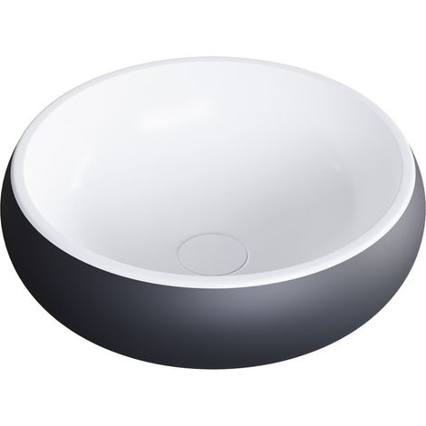 BERNSTEIN - Lavabo de pedestal redondo Lavabo de mineral fundido Baño - NT8559 - Diámetro 40cm Sin desagüe ni tapa, Negro/Blanco Sin desagüe, sin adicional Abertura, Negro/blanco mate