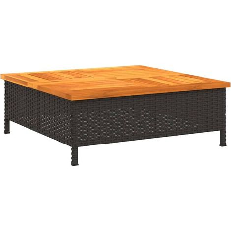 Housse de base de parasol noire, mesurant 70x70x25 cm, en résine tissée et bois d'acacia. (1/5)