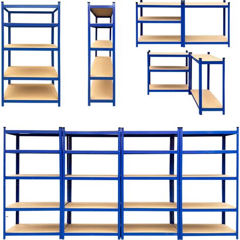 Étagère de rangement 5 niveaux 170x75x30cm – Acier et MDF – Charge maximale 875kg – Pour entrepôts et garages – Day Plus