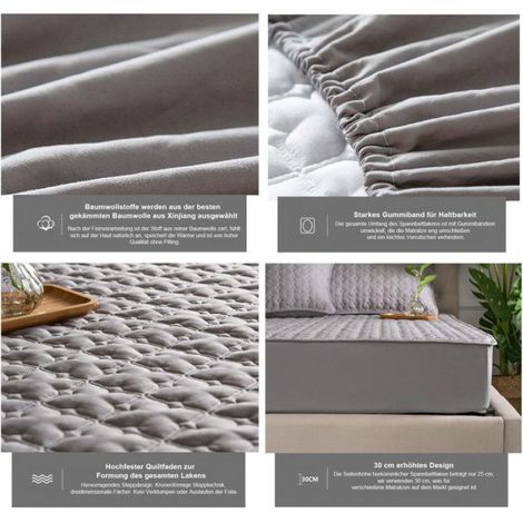 Drap-housse, surmatelas, coton, entièrement élastiqué (1 pièce), 90 x 200 cm, respirant et doux, pour matelas jusqu'à 28 Étiquette (1/5)