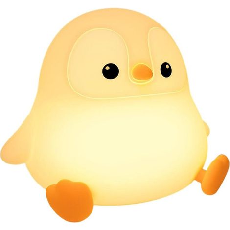 Nachtlicht in Pinguinform für Kinder, aus Silikon, dimmbar, mit Soft-Touch-Bedienung, Nachttischlampe mit Timer und zwei Helligkeitsstufen. (1/4)
