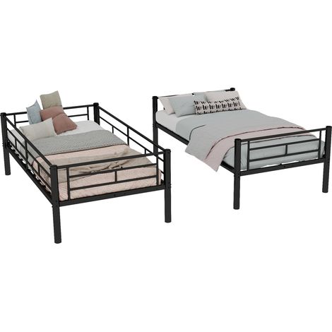 Doppelstockbett aus schwarzem Metall 90 x 190 cm, umbaubar in 2 Einzelbetten mit Leiter und Geländer (1/5)