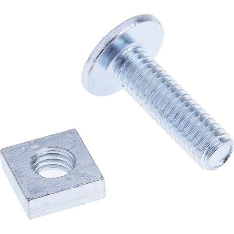 Rs Pro – Boulon classique M6 x 20mm – Acier doux galvanisé – Vis à tête plate large avec écrous carrés – Boîte de 100 unités (1/2)