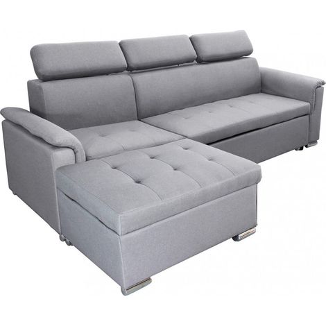 Divano Letto Derrick 234x148x84 cm in Tessuto Grigio chiaro (1/5)