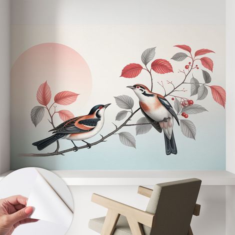Selbstklebend Tapete - Wandgestaltung - Tapete Wohnzimmer - Flur Eingangsbereich Sitzende Vögel 104x70 cm (1/5)