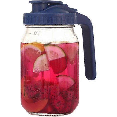 Pichet Mason en verre de 950 ml avec couvercle à clapet et bec verseur - Pichet étanche pour la conservation du lait maternel frais, carafe en verre pour thé glacé infusé à froid